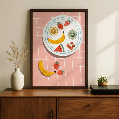 Fruit Bowl Kitchen Art Print, Colourful Food Poster, Retro Kitchen Wall Decor, Fun Dining Room