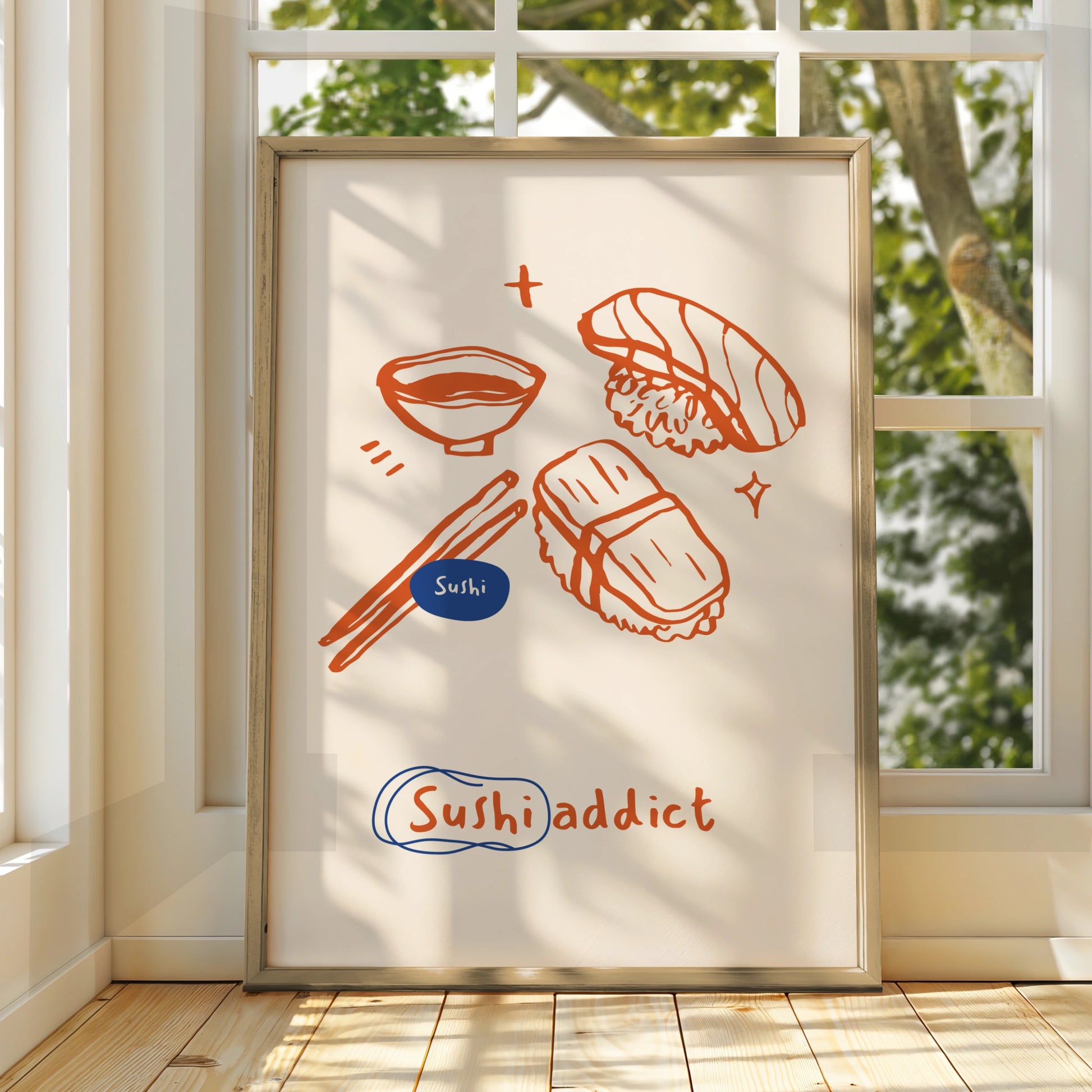 Sushi Addict Kitchen Wall Art, Japanese Food Poster, Cute Sushi Print, Foodie Gift