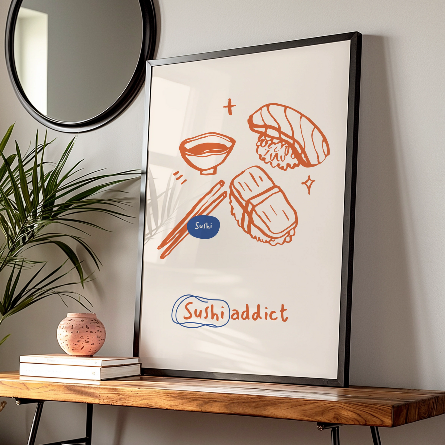 Sushi Addict Kitchen Wall Art, Japanese Food Poster, Cute Sushi Print, Foodie Gift