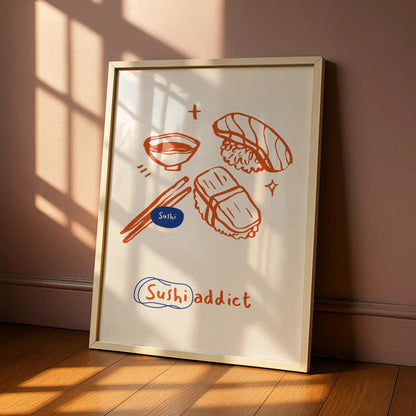 Sushi Addict Kitchen Wall Art, Japanese Food Poster, Cute Sushi Print, Foodie Gift
