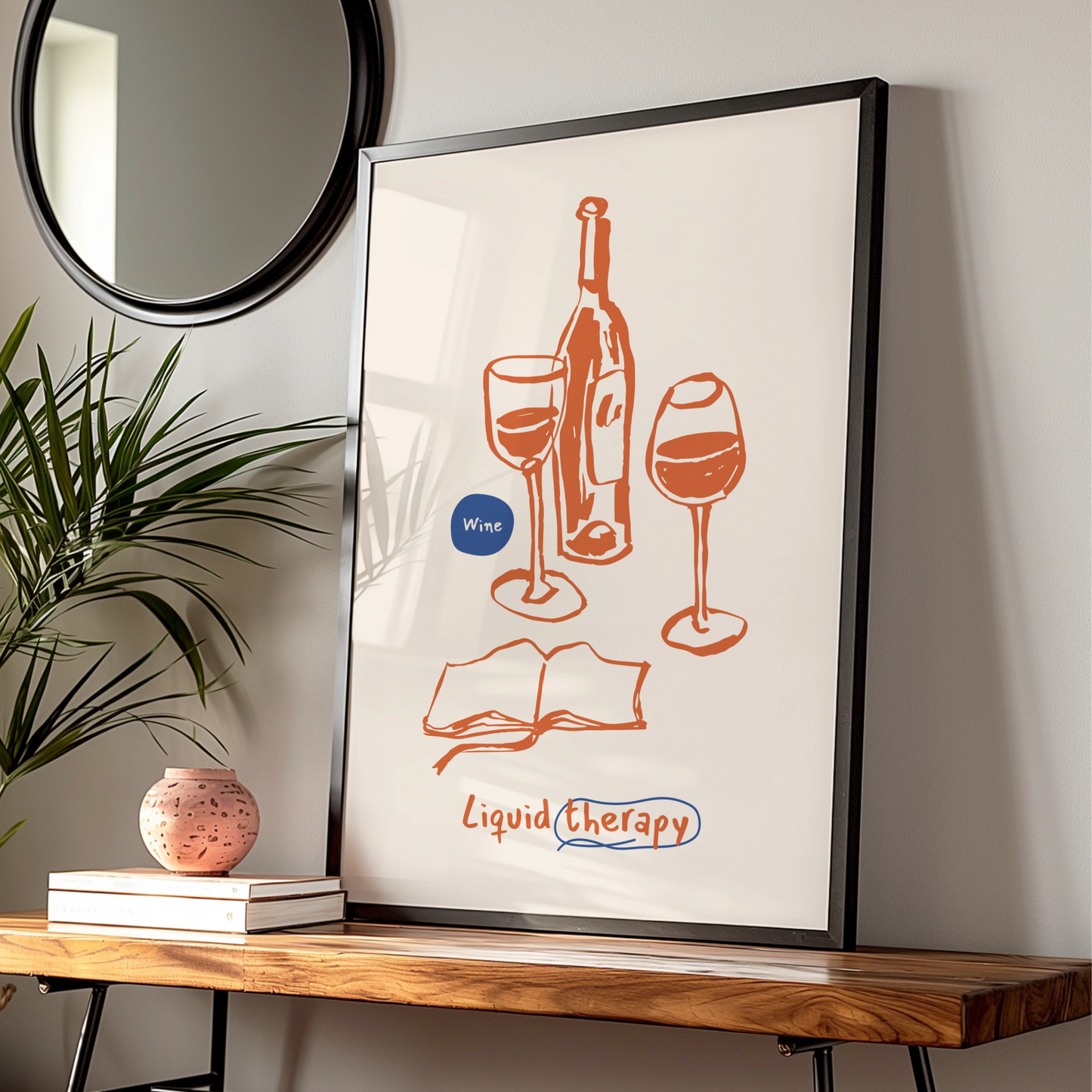 Wine Liquid Therapy Kitchen Print, Funny Wine Poster, Bar Cart Wall Art, Gift for Wine Lovers