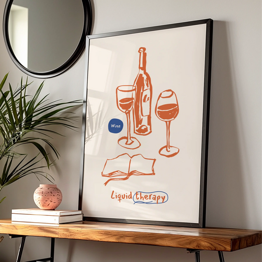 Wine Liquid Therapy Kitchen Print, Funny Wine Poster, Bar Cart Wall Art, Gift for Wine Lovers