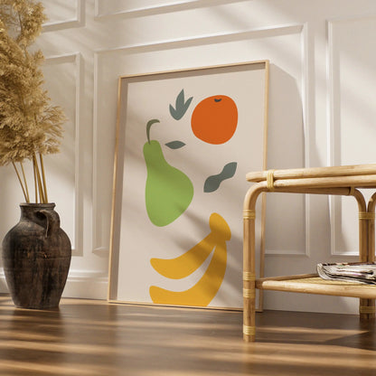 Fruit Kitchen Wall Art, Minimalist Poster, Pear Orange Banana Print, Kitchen Decor