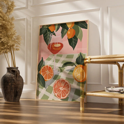 Citrus Cocktail Kitchen Print, Aperol Spritz Poster, Fruit Wall Art, Gingham Summer Decor