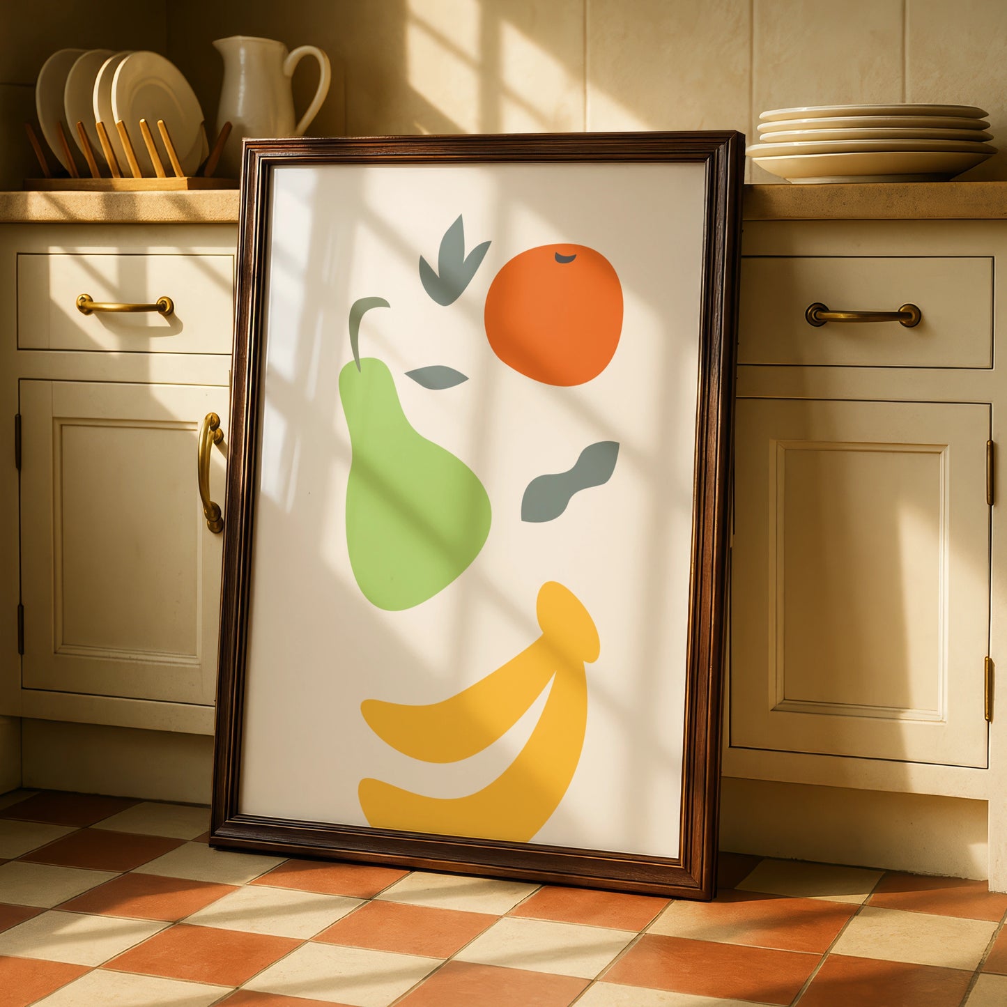 Fruit Kitchen Wall Art, Minimalist Poster, Pear Orange Banana Print, Kitchen Decor