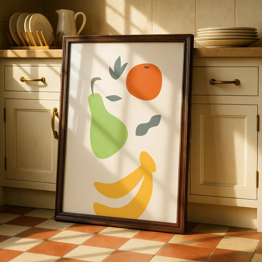 Fruit Kitchen Wall Art, Minimalist Poster, Pear Orange Banana Print, Kitchen Decor