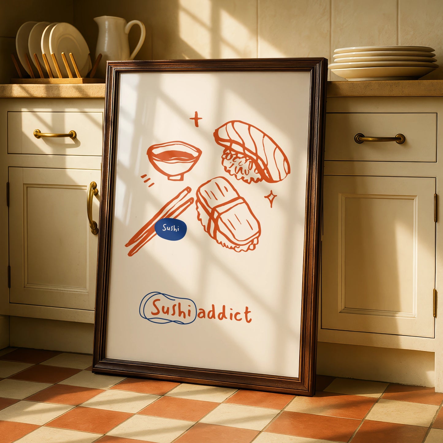 Sushi Addict Kitchen Wall Art, Japanese Food Poster, Cute Sushi Print, Foodie Gift