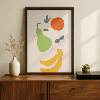 Fruit Kitchen Wall Art, Minimalist Poster, Pear Orange Banana Print, Kitchen Decor