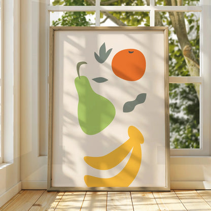 Fruit Kitchen Wall Art, Minimalist Poster, Pear Orange Banana Print, Kitchen Decor