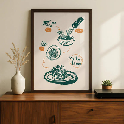 Pasta Time Kitchen Art Print, Spaghetti Cooking Poster, Italian Food Wall Decor, Chef Gift