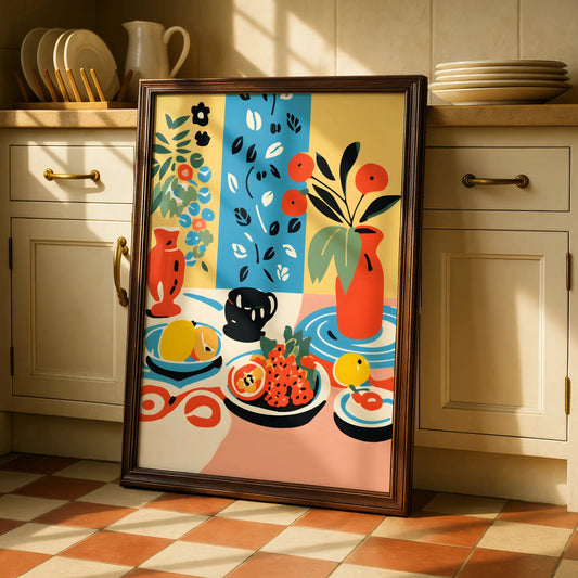 Kitchen Still Life Wall Art Print, Colourful Fruit Bowl Poster, Maximalist Kitchen Decor