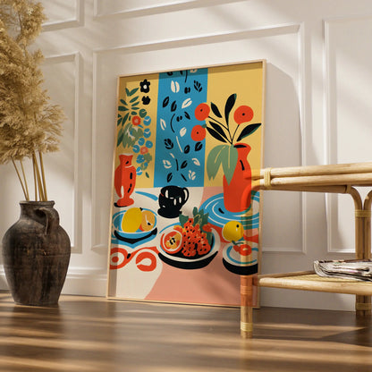 Kitchen Still Life Wall Art Print, Colourful Fruit Bowl Poster, Maximalist Kitchen Decor