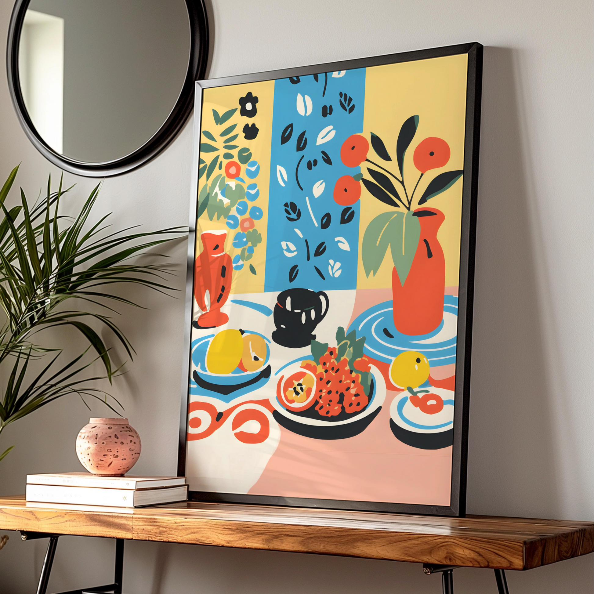 Kitchen Still Life Wall Art Print, Colourful Fruit Bowl Poster, Maximalist Kitchen Decor