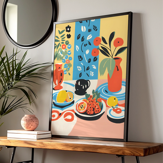 Kitchen Still Life Wall Art Print, Colourful Fruit Bowl Poster, Maximalist Kitchen Decor
