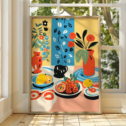 Kitchen Still Life Wall Art Print, Colourful Fruit Bowl Poster, Maximalist Kitchen Decor