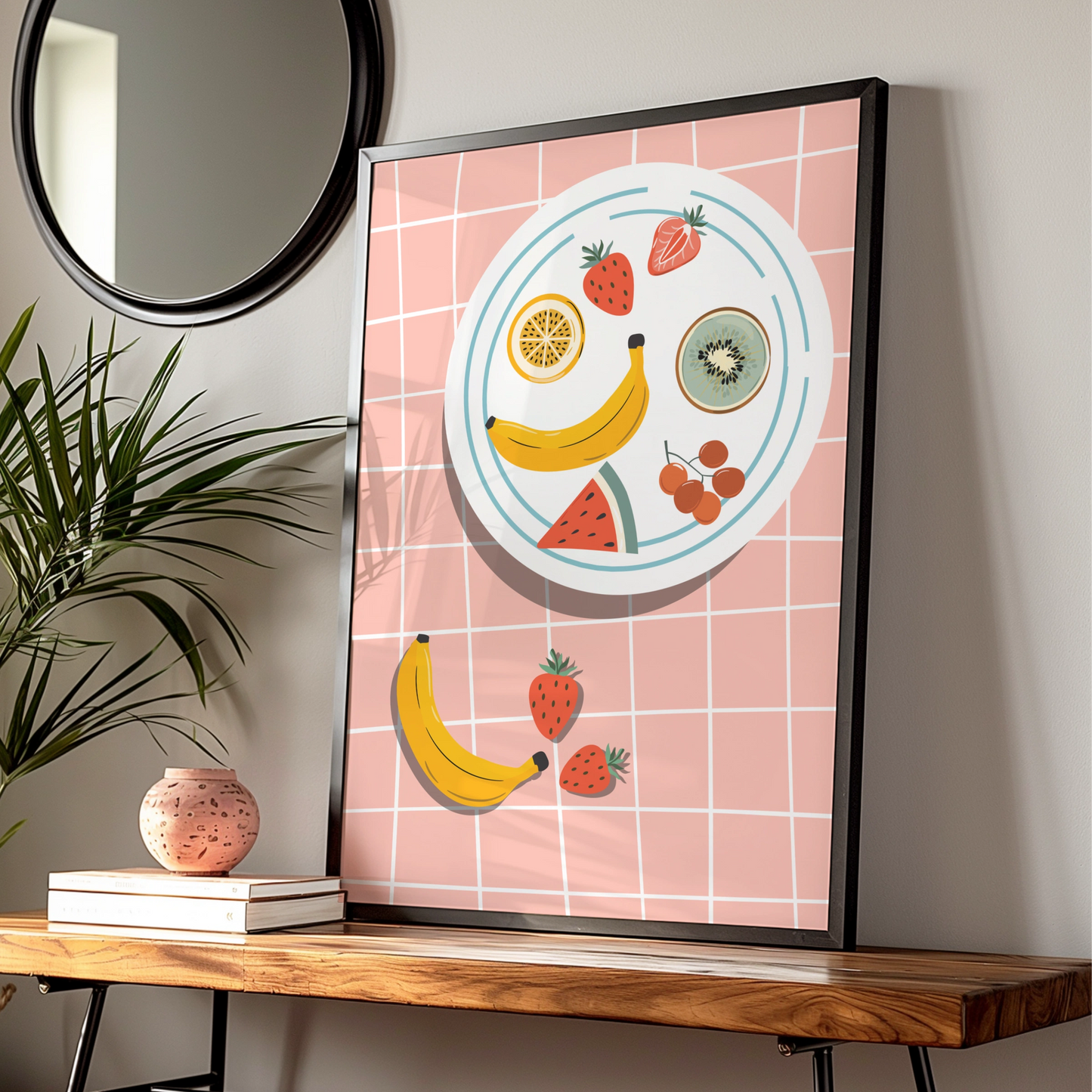 Fruit Bowl Kitchen Art Print, Colourful Food Poster, Retro Kitchen Wall Decor, Fun Dining Room