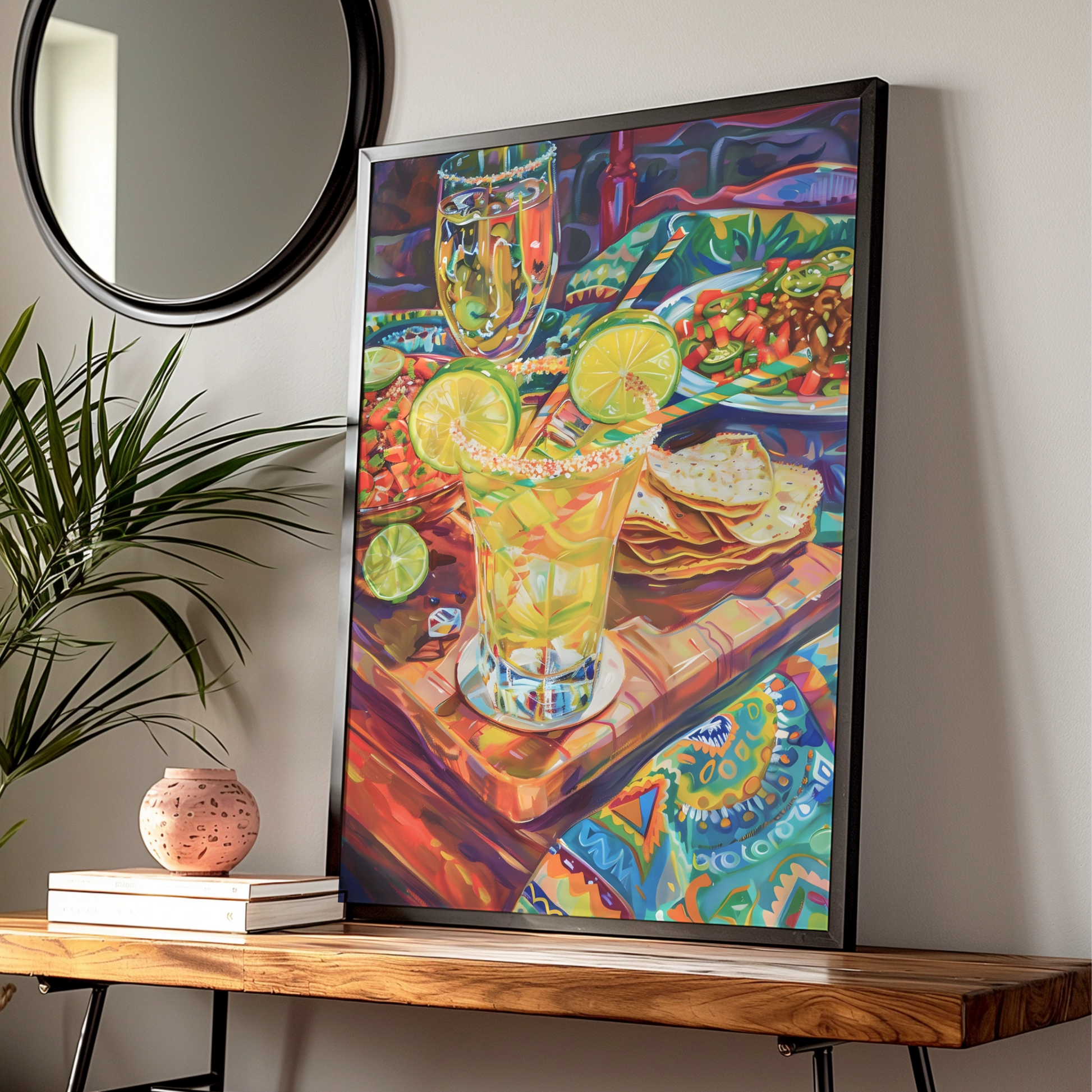 Mexican Food Kitchen Art Print, Colourful Margarita Taco Poster, Bold Bar Wall Decor