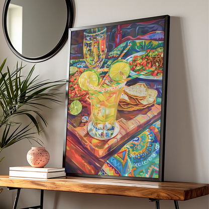 Mexican Food Kitchen Art Print, Colourful Margarita Taco Poster, Bold Bar Wall Decor