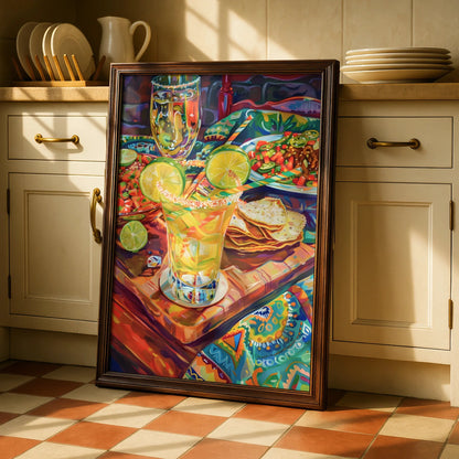 Mexican Food Kitchen Art Print, Colourful Margarita Taco Poster, Bold Bar Wall Decor