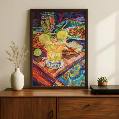 Mexican Food Kitchen Art Print, Colourful Margarita Taco Poster, Bold Bar Wall Decor