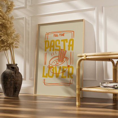 Pasta Lover Kitchen Wall Art Print, Funny Food Poster, Mustard Yellow Kitchen Decor