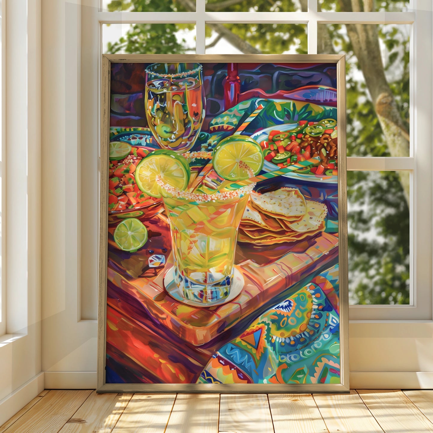 Mexican Food Kitchen Art Print, Colourful Margarita Taco Poster, Bold Bar Wall Decor