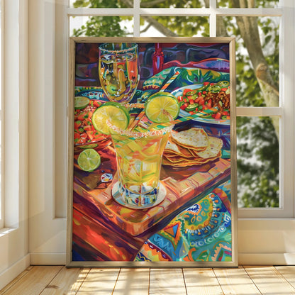 Mexican Food Kitchen Art Print, Colourful Margarita Taco Poster, Bold Bar Wall Decor