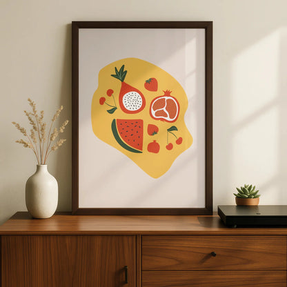 Fruit Kitchen Wall Art Print, Colourful Food Poster, Watermelon Pomegranate Cherry, Boho