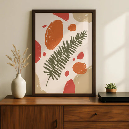 Botanical Kitchen Wall Art, Boho Fern Leaf Print, Terracotta Orange Green Poster
