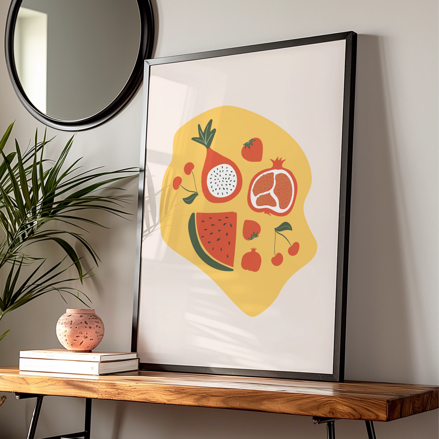 Fruit Kitchen Wall Art Print, Colourful Food Poster, Watermelon Pomegranate Cherry, Boho