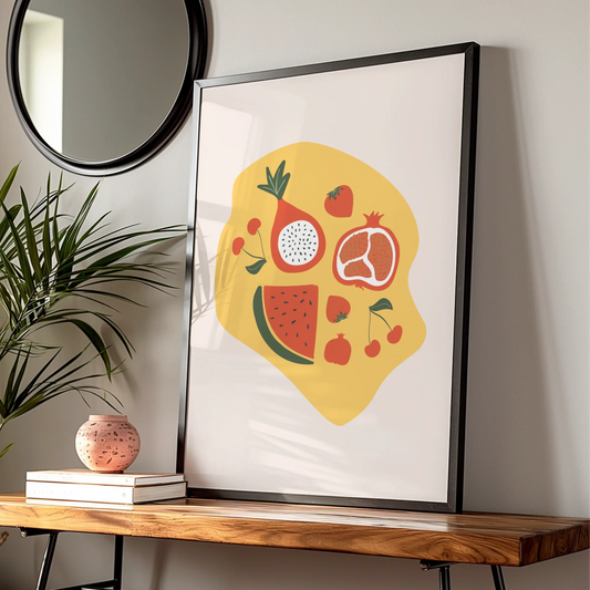 Fruit Kitchen Wall Art Print, Colourful Food Poster, Watermelon Pomegranate Cherry, Boho
