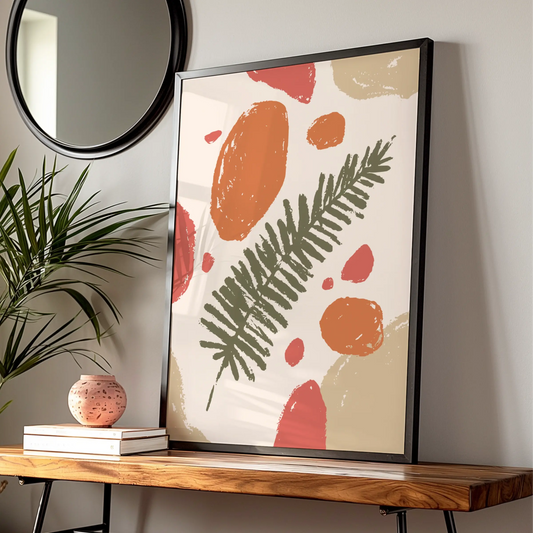 Botanical Kitchen Wall Art, Boho Fern Leaf Print, Terracotta Orange Green Poster