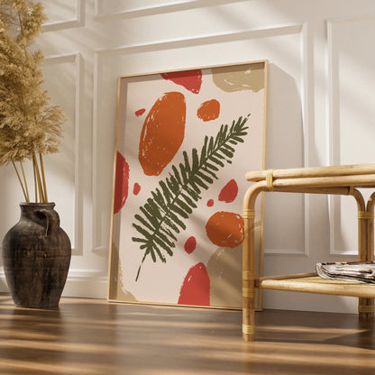 Botanical Kitchen Wall Art, Boho Fern Leaf Print, Terracotta Orange Green Poster