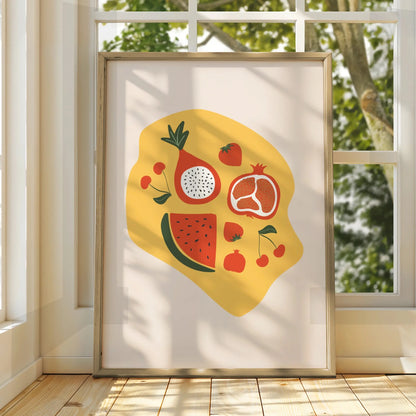 Fruit Kitchen Wall Art Print, Colourful Food Poster, Watermelon Pomegranate Cherry, Boho