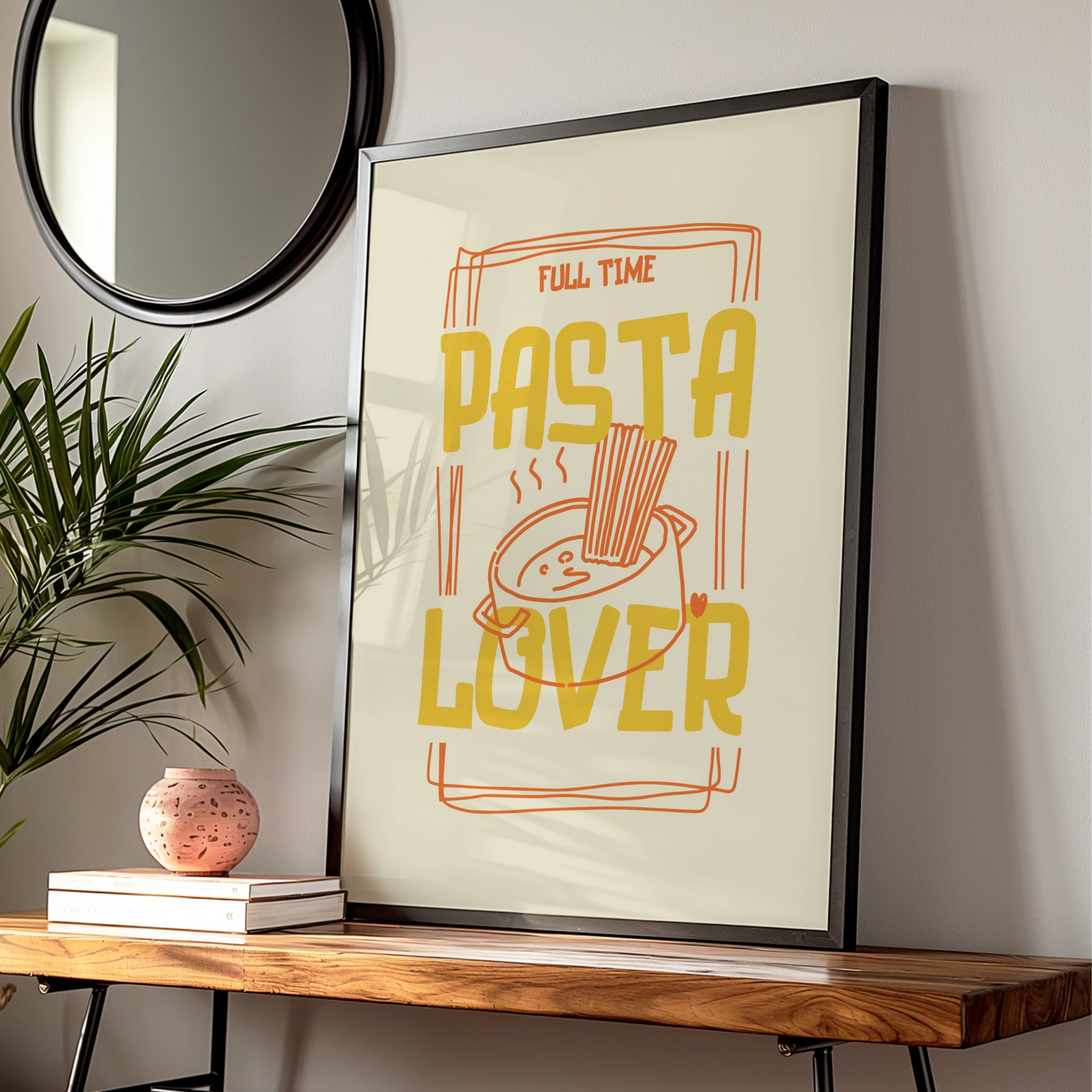 Pasta Lover Kitchen Wall Art Print, Funny Food Poster, Mustard Yellow Kitchen Decor