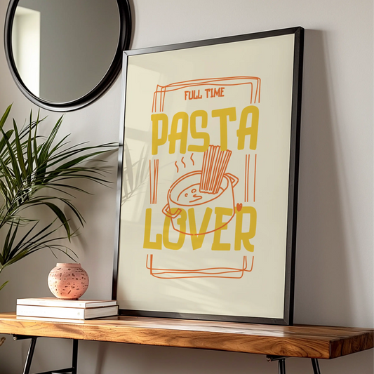 Pasta Lover Kitchen Wall Art Print, Funny Food Poster, Mustard Yellow Kitchen Decor