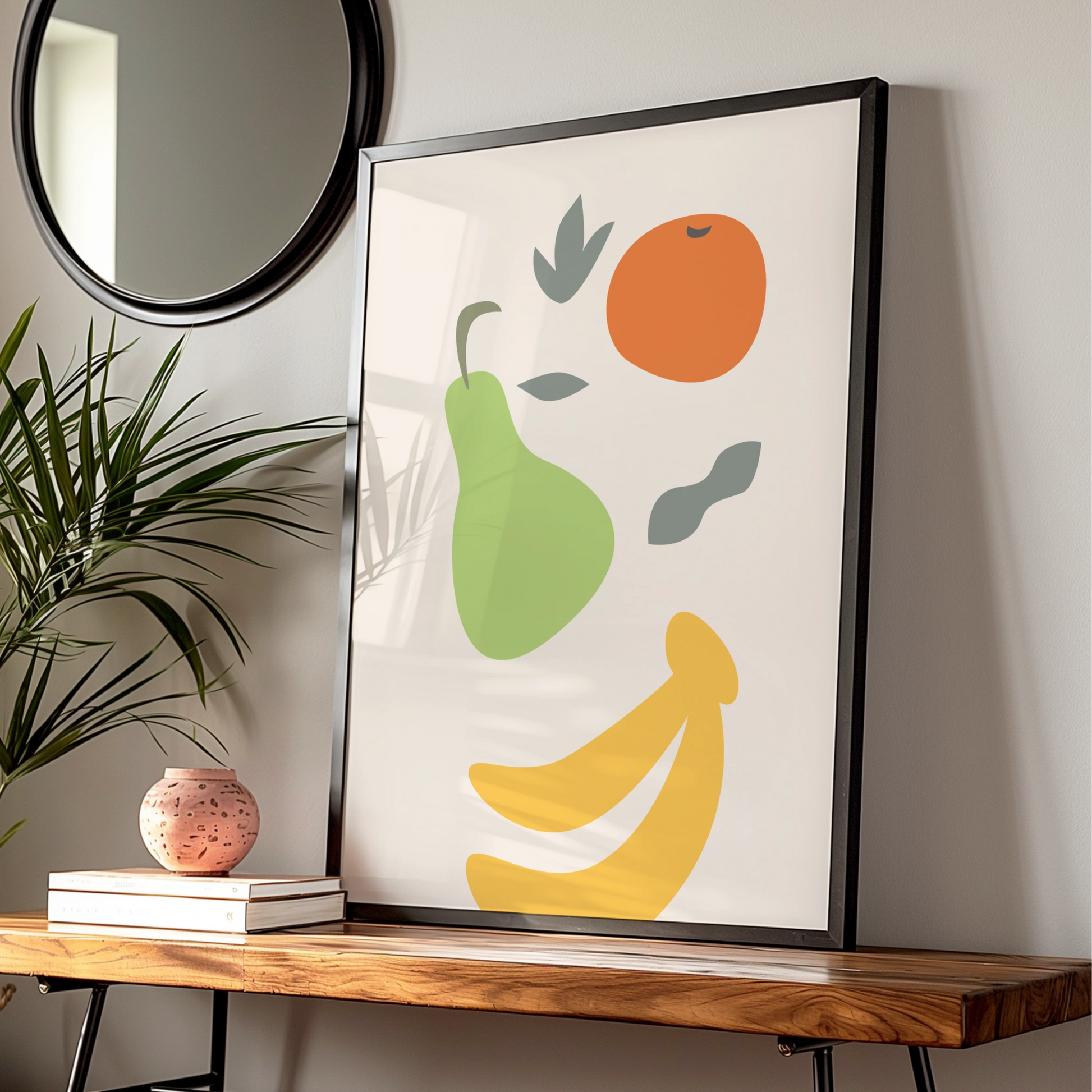 Fruit Kitchen Wall Art, Minimalist Poster, Pear Orange Banana Print, Kitchen Decor