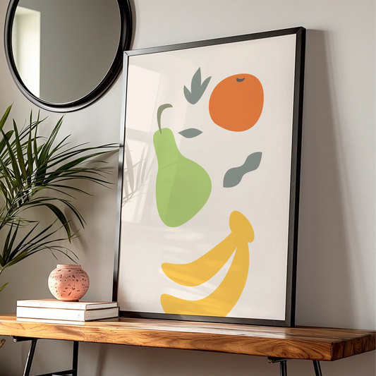 Fruit Kitchen Wall Art, Minimalist Poster, Pear Orange Banana Print, Kitchen Decor