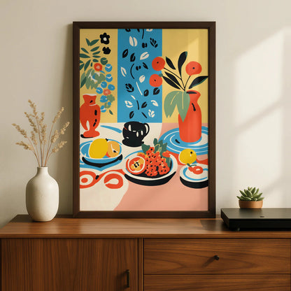 Kitchen Still Life Wall Art Print, Colourful Fruit Bowl Poster, Maximalist Kitchen Decor