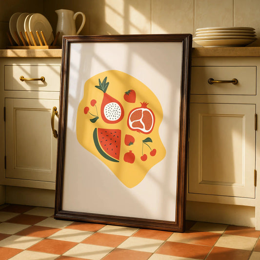 Fruit Kitchen Wall Art Print, Colourful Food Poster, Watermelon Pomegranate Cherry, Boho