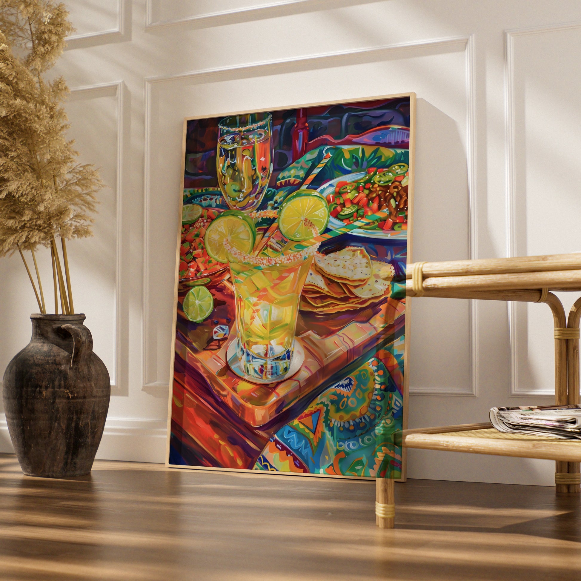 Mexican Food Kitchen Art Print, Colourful Margarita Taco Poster, Bold Bar Wall Decor