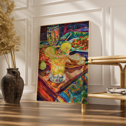 Mexican Food Kitchen Art Print, Colourful Margarita Taco Poster, Bold Bar Wall Decor