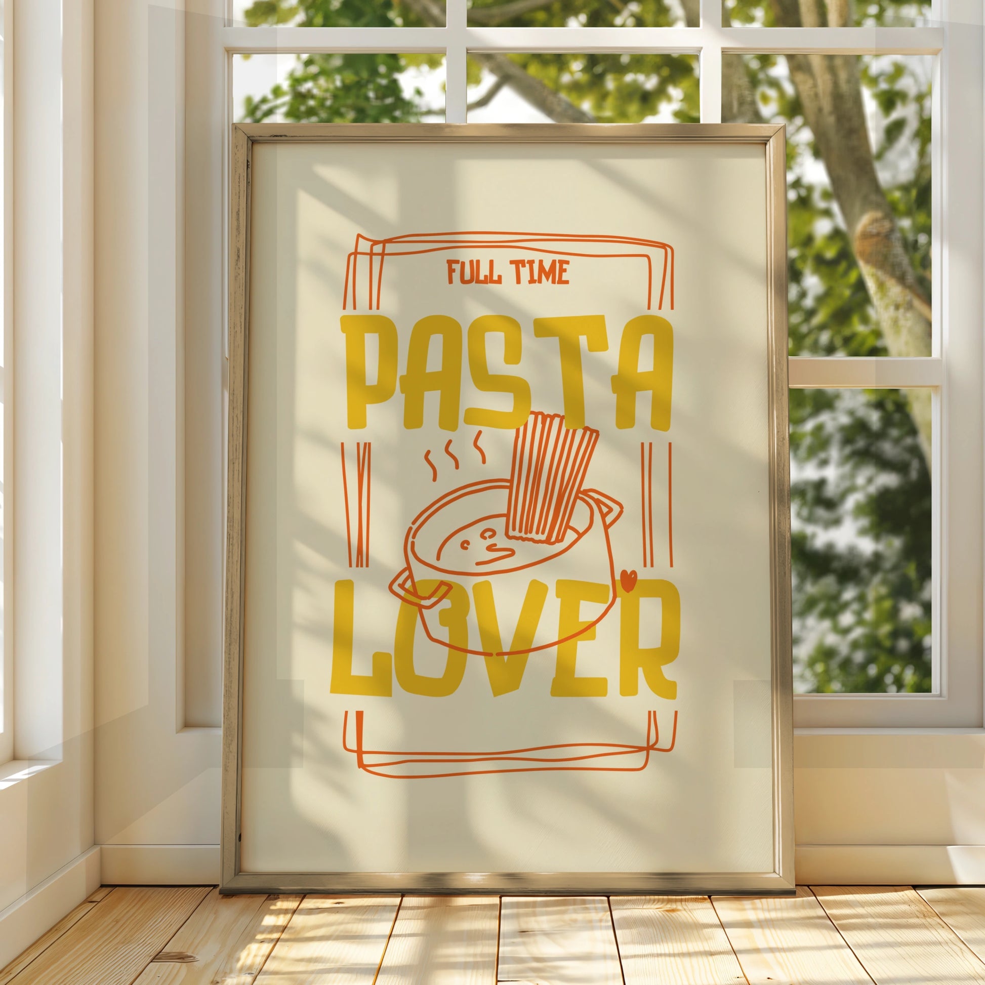 Pasta Lover Kitchen Wall Art Print, Funny Food Poster, Mustard Yellow Kitchen Decor