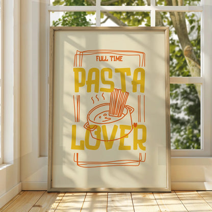 Pasta Lover Kitchen Wall Art Print, Funny Food Poster, Mustard Yellow Kitchen Decor