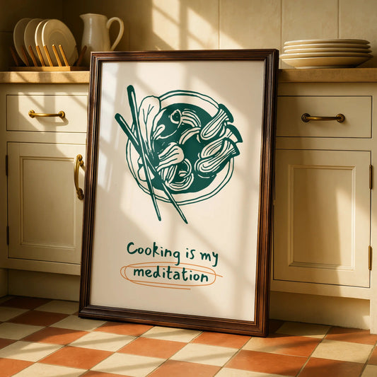 Cooking Is My Meditation Kitchen Print, Ramen Noodle Bowl Poster, Chef Wall Art