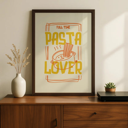 Pasta Lover Kitchen Wall Art Print, Funny Food Poster, Mustard Yellow Kitchen Decor