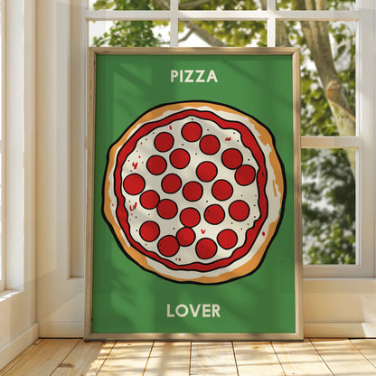 Pizza Lover Kitchen Wall Art, Pepperoni Pizza Poster, Fun Food Print, Green Kitchen Decor