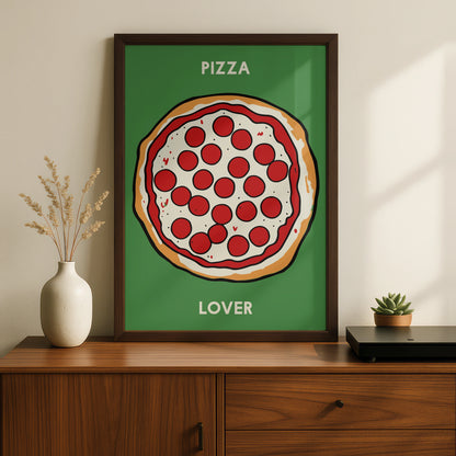 Pizza Lover Kitchen Wall Art, Pepperoni Pizza Poster, Fun Food Print, Green Kitchen Decor