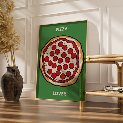 Pizza Lover Kitchen Wall Art, Pepperoni Pizza Poster, Fun Food Print, Green Kitchen Decor