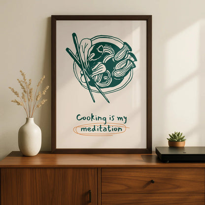 Cooking Is My Meditation Kitchen Print, Ramen Noodle Bowl Poster, Chef Wall Art